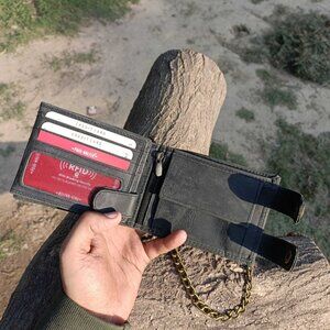 Hunter Leather Biker's RFID Wallet with Long Detachable Metal Chain to Hang